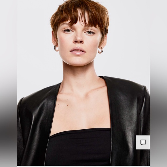 Mango 100% LEATHER BLAZER | size SMALL | | BLACK MINIMALIST OVERSIZED - Picture 7 of 16